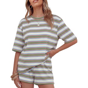 image:imageZESICA Womens Summer 2 Piece Stripe Short Sets Lounge Workout Beach OutfitsGreen