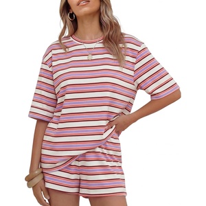 image:imageZESICA Womens Summer 2 Piece Stripe Short Sets Lounge Workout Beach OutfitsPurple