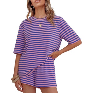 image:imageZESICA Womens Summer 2 Piece Stripe Short Sets Lounge Workout Beach OutfitsRose