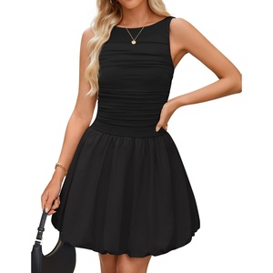 image:imageZESICA Womens Summer Bubble Sleeveless Boat Neck Mini DresssBlack