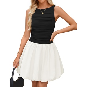 image:imageZESICA Womens Summer Bubble Sleeveless Boat Neck Mini DresssDim