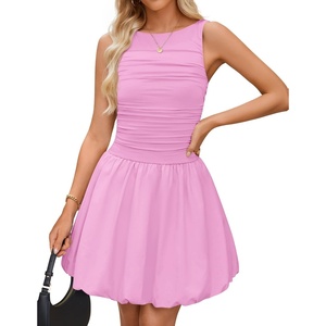 image:imageZESICA Womens Summer Bubble Sleeveless Boat Neck Mini DresssPink