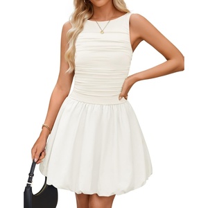 image:imageZESICA Womens Summer Bubble Sleeveless Boat Neck Mini DresssWhite