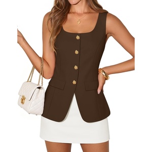 image:imageZESICA Womens Summer Business Casual Sleeveless Blazer VestBrown