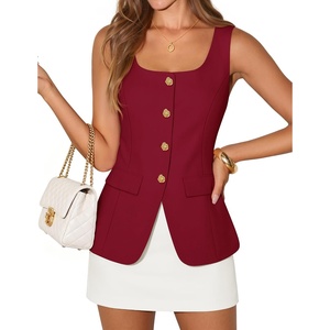 image:imageZESICA Womens Summer Business Casual Sleeveless Blazer VestDark Red