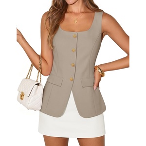 image:imageZESICA Womens Summer Business Casual Sleeveless Blazer VestKhaki