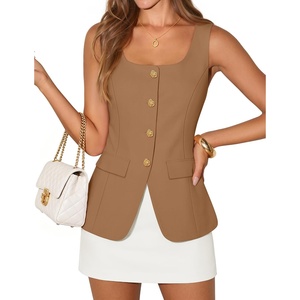 image:imageZESICA Womens Summer Business Casual Sleeveless Blazer VestLightbrown