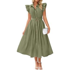 image:imageZESICA Womens Summer Button Midi Dress Casual Work DressesGreen