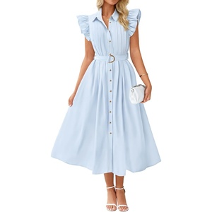 image:imageZESICA Womens Summer Button Midi Dress Casual Work DressesLight Blue