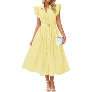 image:imageZESICA Womens Summer Button Midi Dress Casual Work DressesLight Yellow