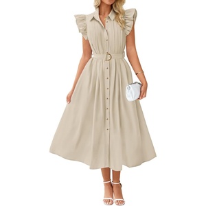 image:imageZESICA Womens Summer Button Midi Dress Casual Work DressesNatural