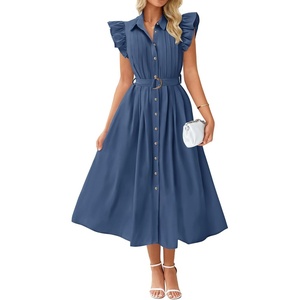 image:imageZESICA Womens Summer Button Midi Dress Casual Work DressesNavy