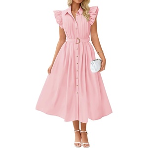 image:imageZESICA Womens Summer Button Midi Dress Casual Work DressesPink