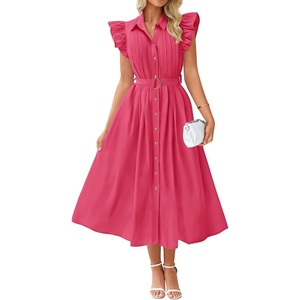 image:imageZESICA Womens Summer Button Midi Dress Casual Work DressesRose Pink