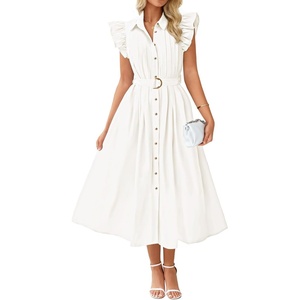image:imageZESICA Womens Summer Button Midi Dress Casual Work DressesWhite