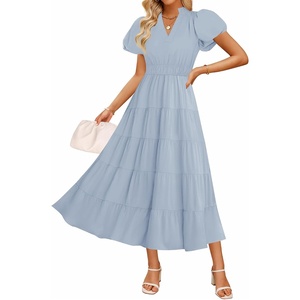 image:imageZESICA Womens Summer Casual Ruched Ruffle Tiered Maxi DressLightblue