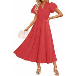 image:imageZESICA Womens Summer Casual Ruched Ruffle Tiered Maxi DressWatermelon