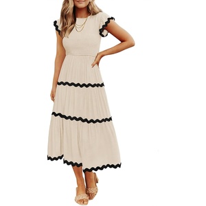 image:imageZESICA Womens Summer Casual Smocked Flowy Midi DressApricot