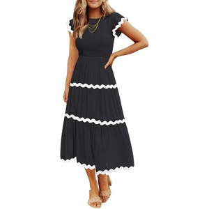 image:imageZESICA Womens Summer Casual Smocked Flowy Midi DressBlack