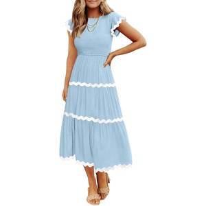 image:imageZESICA Womens Summer Casual Smocked Flowy Midi DressBlue
