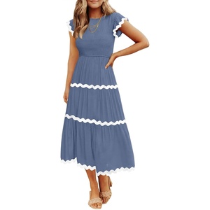image:imageZESICA Womens Summer Casual Smocked Flowy Midi DressDusty Blue