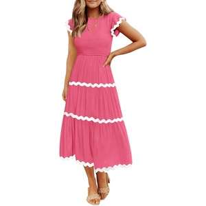image:imageZESICA Womens Summer Casual Smocked Flowy Midi DressHot Pink