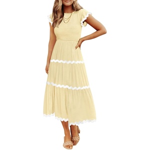 image:imageZESICA Womens Summer Casual Smocked Flowy Midi DressLightyellow