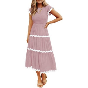 image:imageZESICA Womens Summer Casual Smocked Flowy Midi DressPink