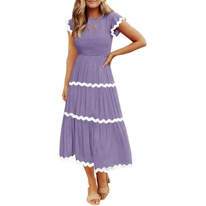 image:imageZESICA Womens Summer Casual Smocked Flowy Midi DressPurple