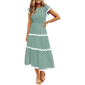 image:imageZESICA Womens Summer Casual Smocked Flowy Midi DressTurquoise