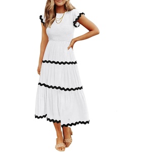 image:imageZESICA Womens Summer Casual Smocked Flowy Midi DressWhite