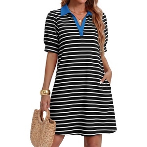 image:imageZESICA Womens Summer Casual Striped T Shirt Mini DressBlack