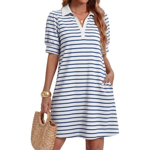 image:imageZESICA Womens Summer Casual Striped T Shirt Mini DressBlue