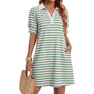 image:imageZESICA Womens Summer Casual Striped T Shirt Mini DressGreen