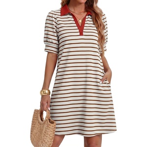 image:imageZESICA Womens Summer Casual Striped T Shirt Mini DressKhaki