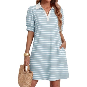 image:imageZESICA Womens Summer Casual Striped T Shirt Mini DressLightblue