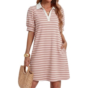 image:imageZESICA Womens Summer Casual Striped T Shirt Mini DressPink