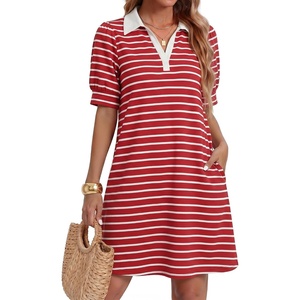 image:imageZESICA Womens Summer Casual Striped T Shirt Mini DressRed