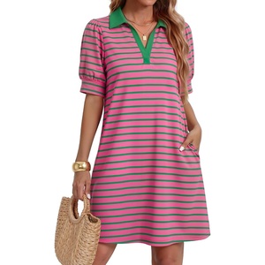 image:imageZESICA Womens Summer Casual Striped T Shirt Mini DressRose