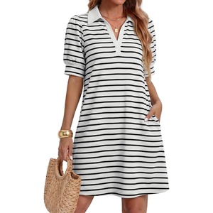 image:imageZESICA Womens Summer Casual Striped T Shirt Mini DressWhite