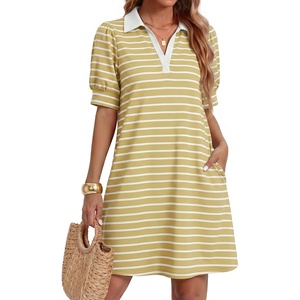 image:imageZESICA Womens Summer Casual Striped T Shirt Mini DressYellow