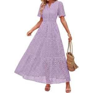 image:imageZESICA Womens Summer Casual V Neck Eyelet A Line Maxi DressesLight Purple