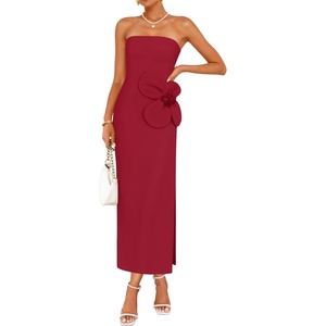 image:imageZESICA Womens Summer Cocktail Strapless Bodycon Maxi DressDark Red