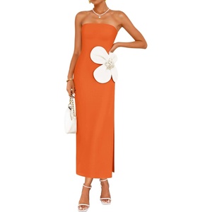 image:imageZESICA Womens Summer Cocktail Strapless Bodycon Maxi DressOrange