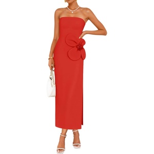 image:imageZESICA Womens Summer Cocktail Strapless Bodycon Maxi DressRed