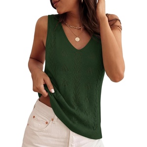 image:imageZESICA Womens Summer Crochet Sleeveless Tank TopsArmygreen