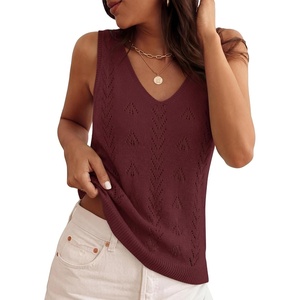 image:imageZESICA Womens Summer Crochet Sleeveless Tank TopsBurgundy
