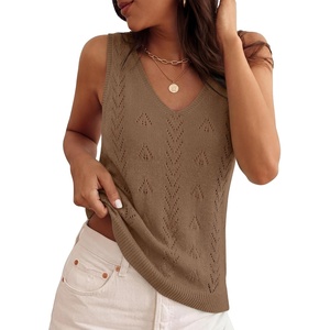 image:imageZESICA Womens Summer Crochet Sleeveless Tank TopsKhaki