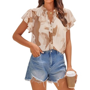 image:imageZESICA Womens Summer Floral Chiffon Tops Short Sleeve BlouseBrown