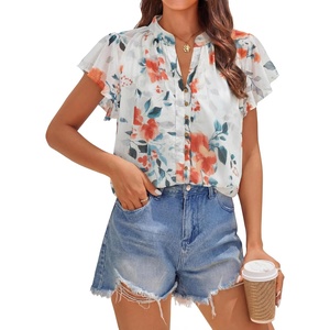 image:imageZESICA Womens Summer Floral Chiffon Tops Short Sleeve BlouseIvory